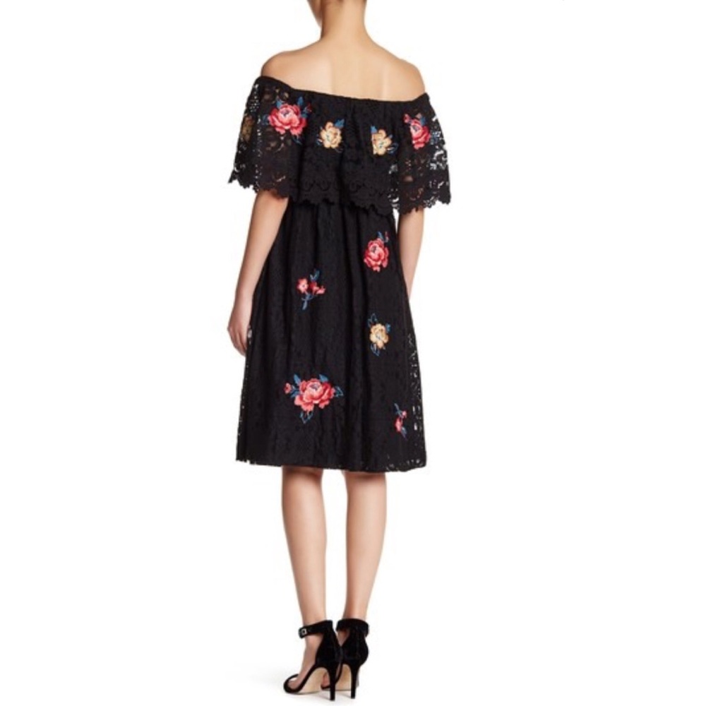 Floral Off-Shoulder Black Dress - Picture 2 of 9